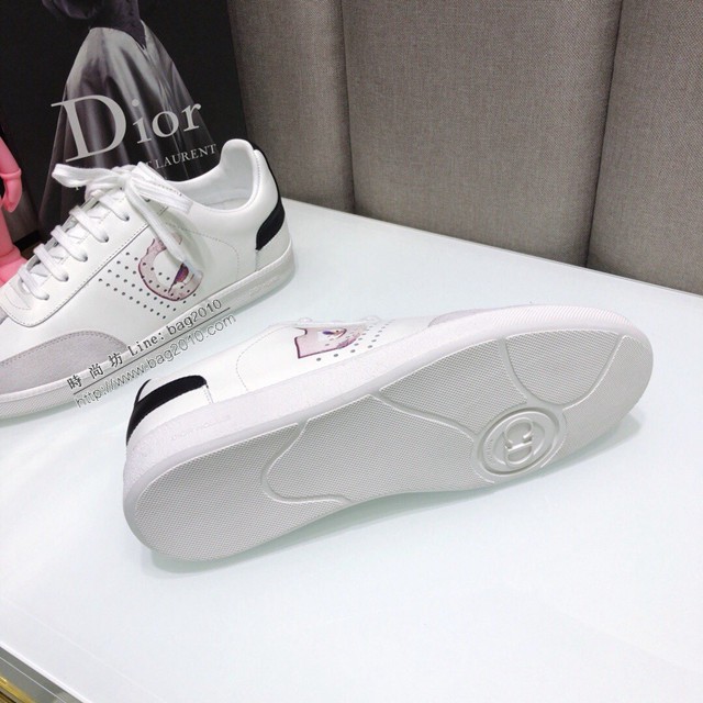 Dior明星同款平底圓頭運動鞋 迪奧2021春夏最新情侶款系帶休閒小白鞋 CD字母logo小蜜蜂印花拼色德訓鞋 dx3506